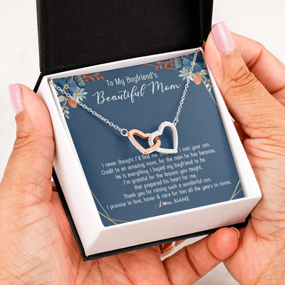 Interlocking Hearts Necklace | Personalized To My Boyfriend's Mom Necklace Thank You For Raising Wonderful Son Boyfriend's Mom Mother's Day Pendant Jewelry Customized Gift Box Message Card | teecentury