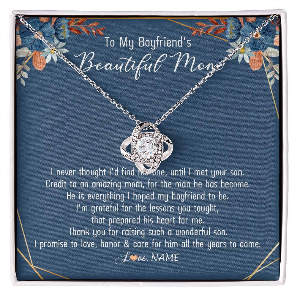 Love Knot Necklace | Personalized To My Boyfriend's Mom Necklace Thank You For Raising Wonderful Son Boyfriend's Mom Mother's Day Pendant Jewelry Customized Gift Box Message Card | teecentury