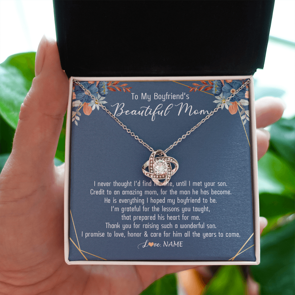Love Knot Necklace | Personalized To My Boyfriend's Mom Necklace Thank You For Raising Wonderful Son Boyfriend's Mom Mother's Day Pendant Jewelry Customized Gift Box Message Card | teecentury