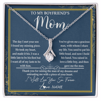 Alluring Beauty Necklace | Personalized To My Boyfriend's Mom Necklace Thank You For Rasing The Man Boyfriends Mom Mother's Day Birthday Pendant Jewelry Customized Gift Box Message Card | teecentury