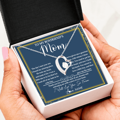 Forever Love Necklace | Personalized To My Boyfriend's Mom Necklace Thank You For Rasing The Man Boyfriends Mom Mother's Day Birthday Pendant Jewelry Customized Gift Box Message Card | teecentury