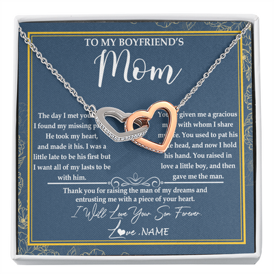 Interlocking Hearts Necklace | Personalized To My Boyfriend's Mom Necklace Thank You For Rasing The Man Boyfriends Mom Mother's Day Birthday Pendant Jewelry Customized Gift Box Message Card | teecentury