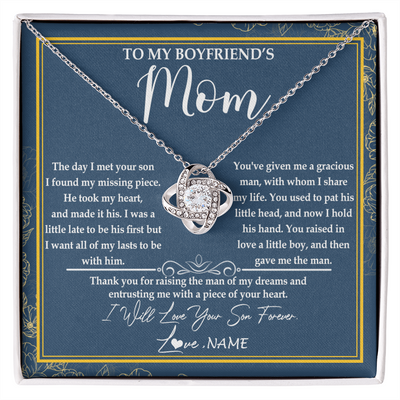 Love Knot Necklace | Personalized To My Boyfriend's Mom Necklace Thank You For Rasing The Man Boyfriends Mom Mother's Day Birthday Pendant Jewelry Customized Gift Box Message Card | teecentury