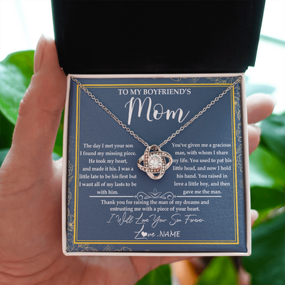Love Knot Necklace | Personalized To My Boyfriend's Mom Necklace Thank You For Rasing The Man Boyfriends Mom Mother's Day Birthday Pendant Jewelry Customized Gift Box Message Card | teecentury