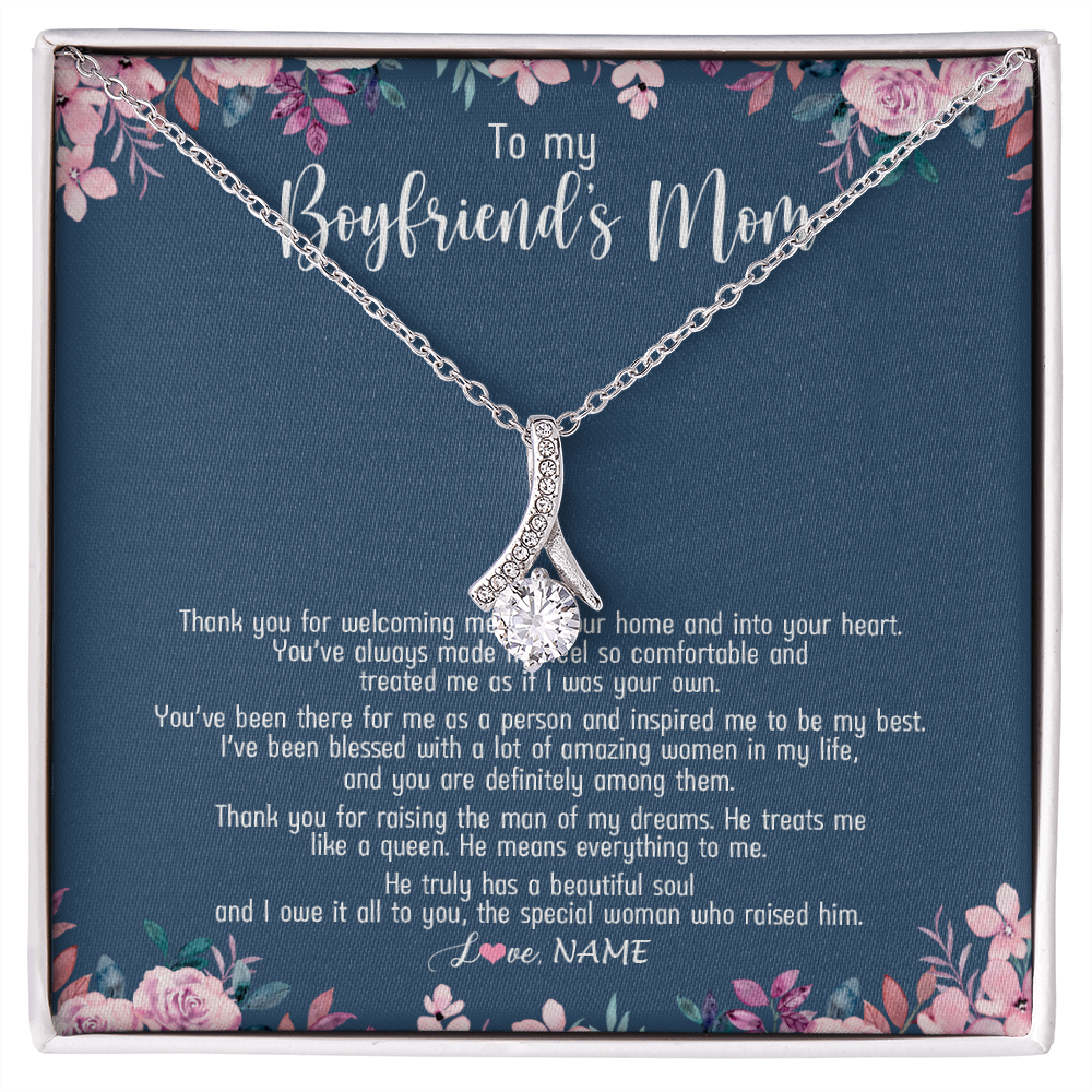 Alluring Beauty Necklace | Personalized To My Boyfriend's Mom Necklace Thank You For Welcoming Me Boyfriends Mom Mother's Day Birthday Pendant Jewelry Customized Gift Box Message Card | teecentury