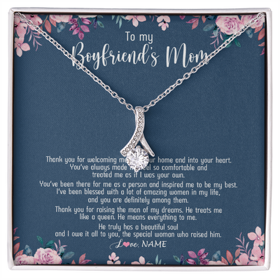 Alluring Beauty Necklace | Personalized To My Boyfriend's Mom Necklace Thank You For Welcoming Me Boyfriends Mom Mother's Day Birthday Pendant Jewelry Customized Gift Box Message Card | teecentury