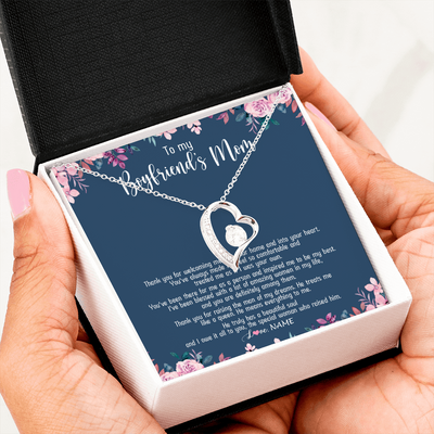 Forever Love Necklace | Personalized To My Boyfriend's Mom Necklace Thank You For Welcoming Me Boyfriends Mom Mother's Day Birthday Pendant Jewelry Customized Gift Box Message Card | teecentury