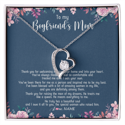 Forever Love Necklace | Personalized To My Boyfriend's Mom Necklace Thank You For Welcoming Me Boyfriends Mom Mother's Day Birthday Pendant Jewelry Customized Gift Box Message Card | teecentury