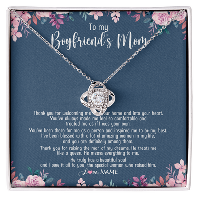Love Knot Necklace | Personalized To My Boyfriend's Mom Necklace Thank You For Welcoming Me Boyfriends Mom Mother's Day Birthday Pendant Jewelry Customized Gift Box Message Card | teecentury