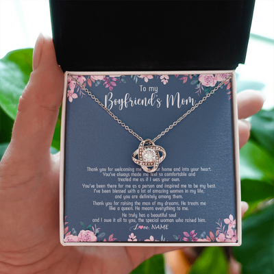 Love Knot Necklace | Personalized To My Boyfriend's Mom Necklace Thank You For Welcoming Me Boyfriends Mom Mother's Day Birthday Pendant Jewelry Customized Gift Box Message Card | teecentury