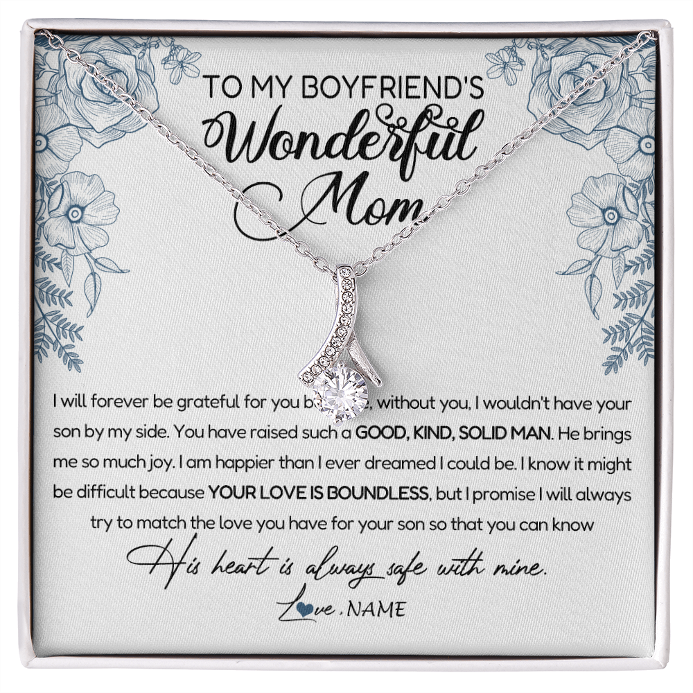 Alluring Beauty Necklace | Personalized To My Boyfriend's Mom Necklace You Have Raised A Solid Man Boyfriends Mom Mother's Day Birthday Pendant Jewelry Customized Gift Box Message Card | teecentury