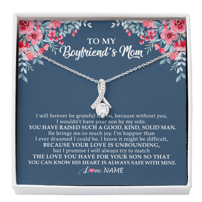 Alluring Beauty Necklace | Personalized To My Boyfriend's Mom Necklace from Daugter I Will Forever Be Grateful Mother In Law Jewelry Birthday Wedding Christmas Customized Message Card | teecentury