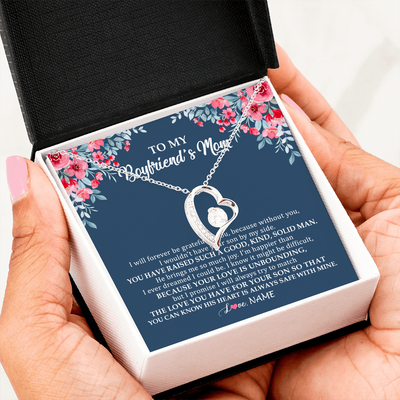 Forever Love Necklace | Personalized To My Boyfriend's Mom Necklace from Daugter I Will Forever Be Grateful Mother In Law Jewelry Birthday Wedding Christmas Customized Message Card | teecentury