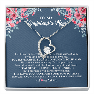Forever Love Necklace | Personalized To My Boyfriend's Mom Necklace from Daugter I Will Forever Be Grateful Mother In Law Jewelry Birthday Wedding Christmas Customized Message Card | teecentury