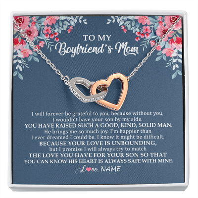Interlocking Hearts Necklace | Personalized To My Boyfriend's Mom Necklace from Daugter I Will Forever Be Grateful Mother In Law Jewelry Birthday Wedding Christmas Customized Message Card | teecentury