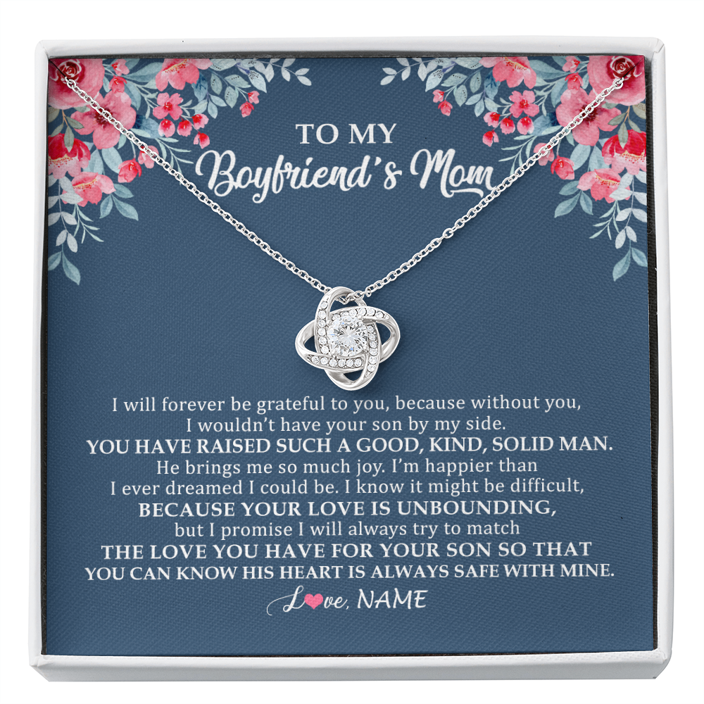 Love Knot Necklace | Personalized To My Boyfriend's Mom Necklace from Daugter I Will Forever Be Grateful Mother In Law Jewelry Birthday Wedding Christmas Customized Message Card | teecentury
