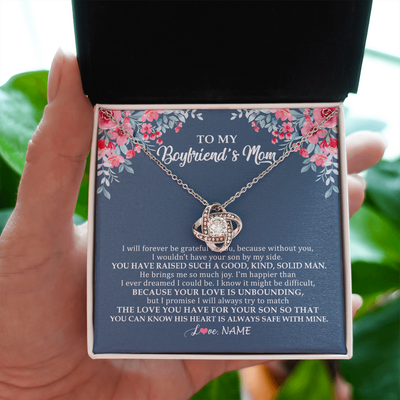 Love Knot Necklace | Personalized To My Boyfriend's Mom Necklace from Daugter I Will Forever Be Grateful Mother In Law Jewelry Birthday Wedding Christmas Customized Message Card | teecentury