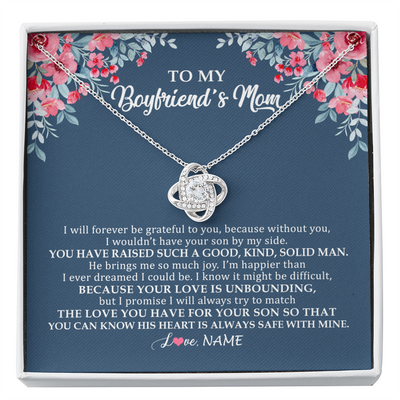 Love Knot Necklace | Personalized To My Boyfriend's Mom Necklace from Daugter I Will Forever Be Grateful Mother In Law Jewelry Birthday Wedding Christmas Customized Message Card | teecentury