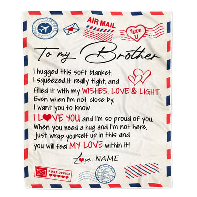 Personalized To My Brother Blanket From Sister Air Mail Letter I Love You Brother Birthday Christmas Thanksgiving Customized Fleece Throw Blanket | teecentury