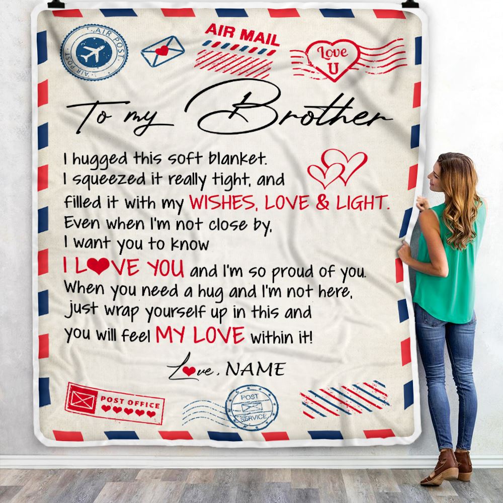 Personalized To My Brother Blanket From Sister Air Mail Letter I Love You Brother Birthday Christmas Thanksgiving Customized Fleece Throw Blanket | teecentury