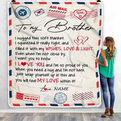 Personalized To My Brother Blanket From Sister Air Mail Letter I Love You Brother Birthday Christmas Thanksgiving Customized Fleece Throw Blanket | teecentury
