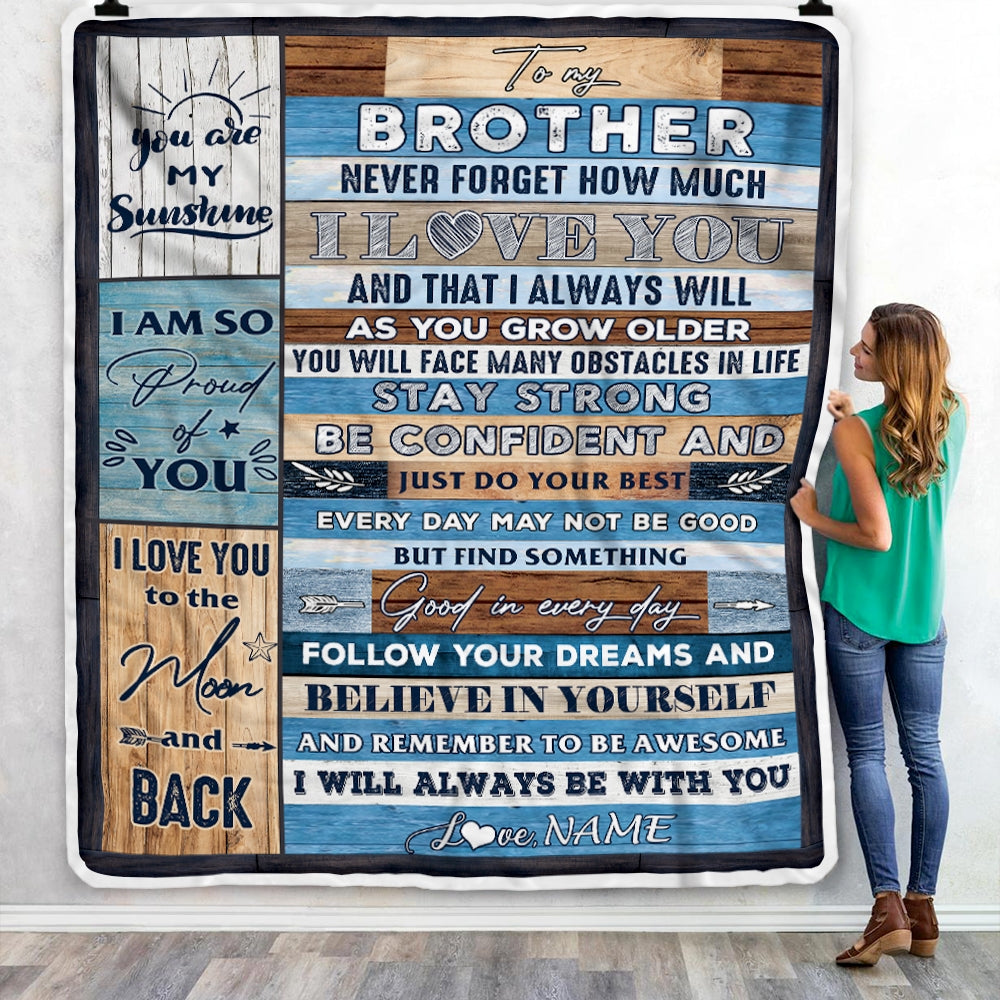 Personalized To My Brother Blanket From Sister Proud Of You I Love You Wood Brother Birthday Thanksgiving Christmas Customized Fleece Throw Blanket Blanket | Teecentury.com