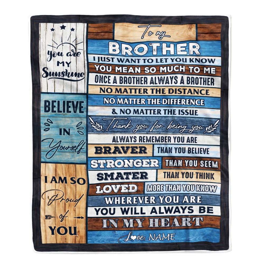 Personalized To My Brother Blanket From Sister Wood You Will Always Be In My Heart Brother Birthday Christmas Graduation Customized Bed Fleece Throw Blanket | teecentury