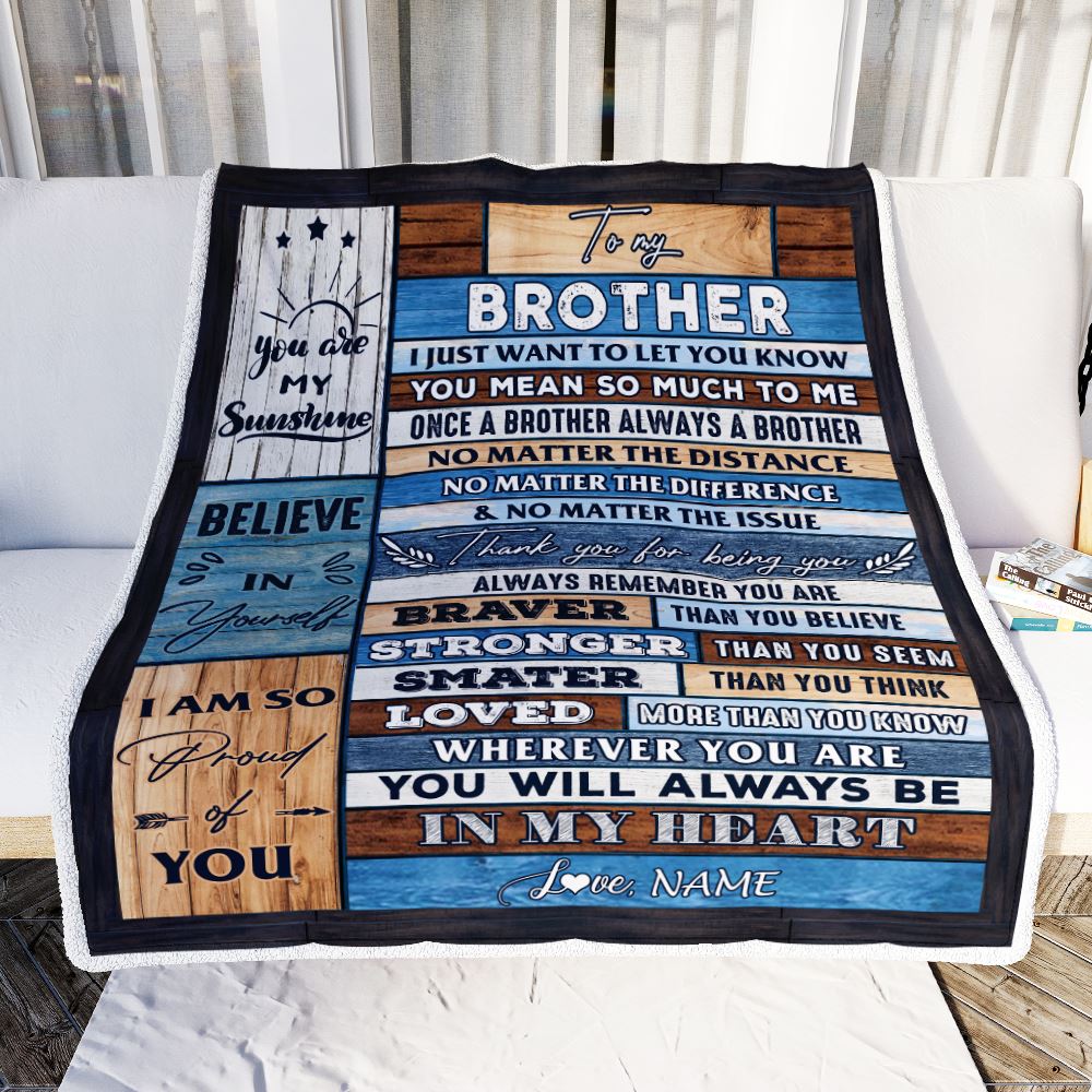 Personalized To My Brother Blanket From Sister Wood You Will Always Be In My Heart Brother Birthday Christmas Graduation Customized Bed Fleece Throw Blanket | teecentury