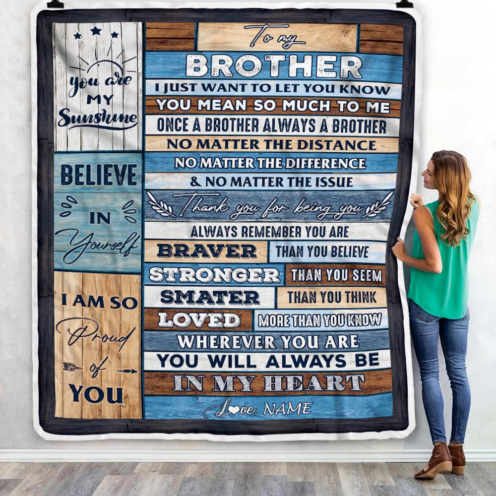 Personalized To My Brother Blanket From Sister Wood You Will Always Be In My Heart Brother Birthday Christmas Graduation Customized Bed Fleece Throw Blanket | teecentury