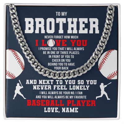 Cuban Link Chain Necklace | Personalized To My Brother Necklace From Sister Never Forget I Love You Baseball Brother Birthday Christmas Customized Gift Box Message Card | teecentury