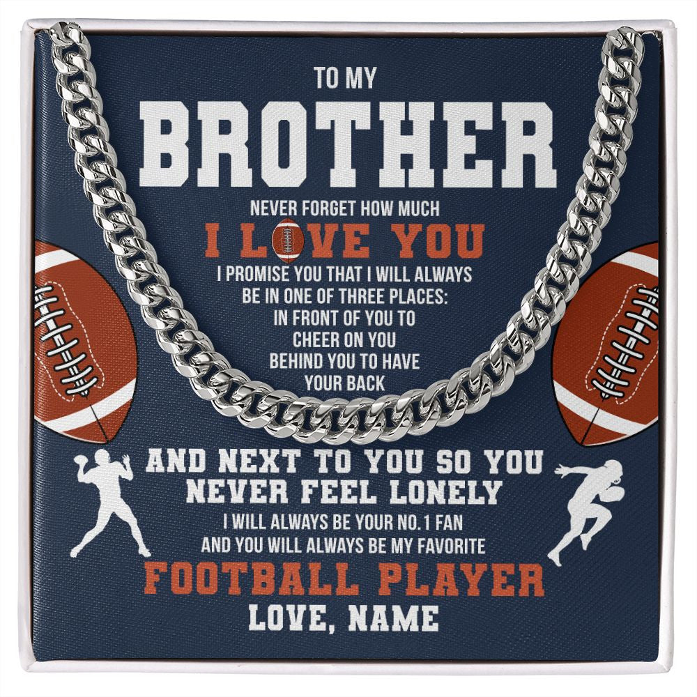 Cuban Link Chain Necklace | Personalized To My Brother Necklace From Sister Never Forget I Love You Football Brother Birthday Christmas Customized Gift Box Message Card | teecentury