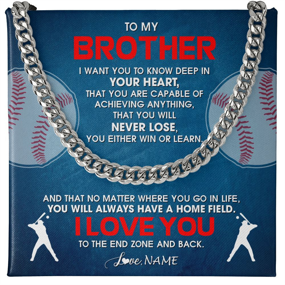 Cuban Link Chain Necklace | Personalized To My Brother Necklace From Sister Never Lose Baseball Brother Birthday Graduation Christmas Customized Gift Box Message Card | teecentury