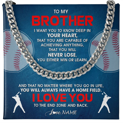 Cuban Link Chain Necklace | Personalized To My Brother Necklace From Sister Never Lose Baseball Brother Birthday Graduation Christmas Customized Gift Box Message Card | teecentury