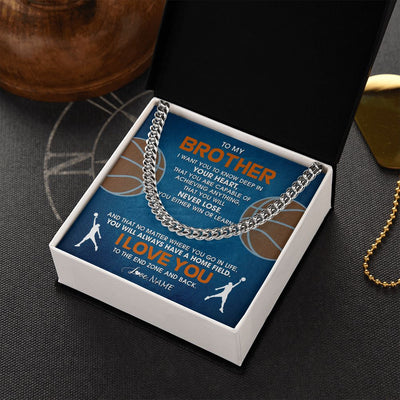 Cuban Link Chain Necklace | Personalized To My Brother Necklace From Sister Never Lose Basketball Brother Birthday Graduation Christmas Customized Gift Box Message Card | teecentury