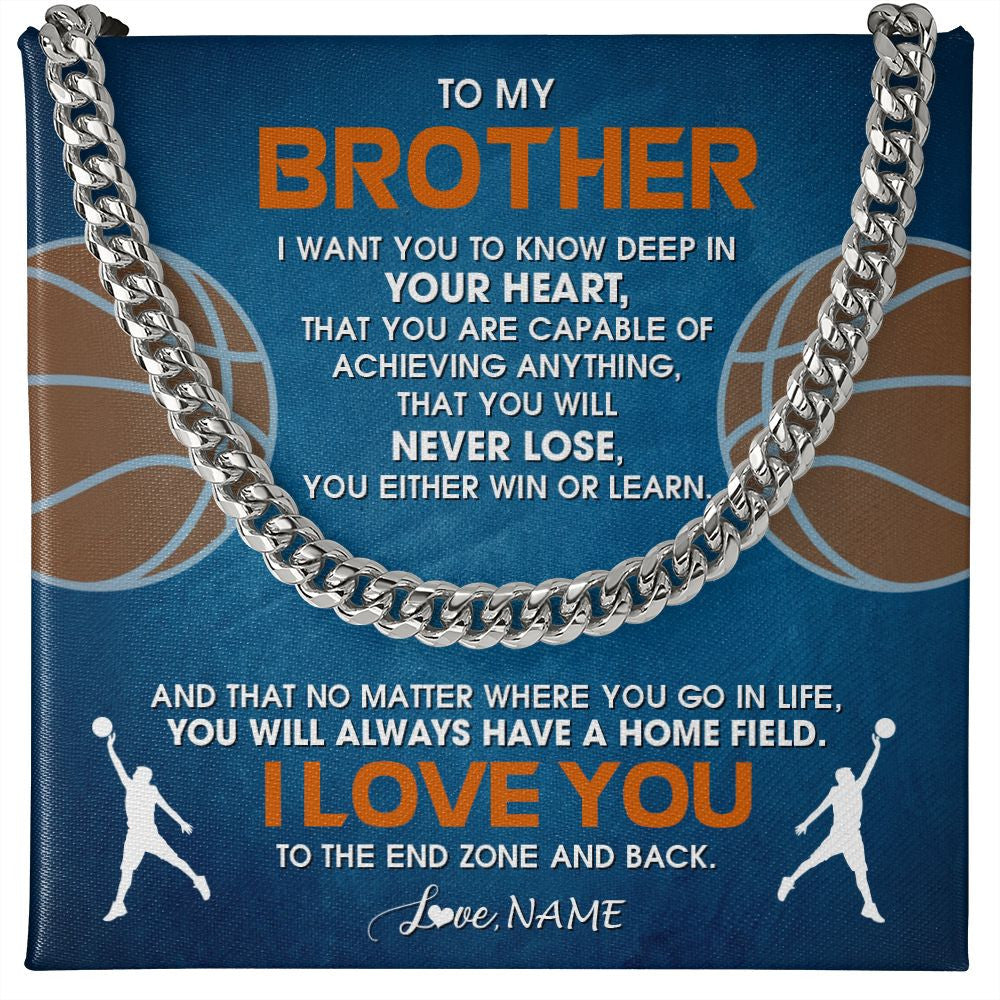 Cuban Link Chain Necklace | Personalized To My Brother Necklace From Sister Never Lose Basketball Brother Birthday Graduation Christmas Customized Gift Box Message Card | teecentury