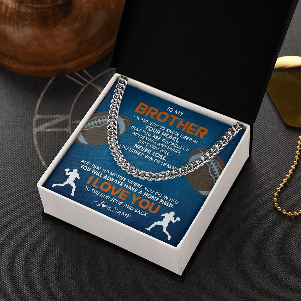 Cuban Link Chain Necklace | Personalized To My Brother Necklace From Sister Never Lose Football Brother Birthday Graduation Christmas Customized Gift Box Message Card | teecentury