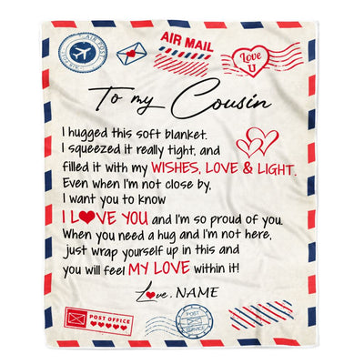 Personalized To My Cousin Blanket Air Mail Letter I Love You Cousin Birthday Christmas Thanksgiving Graduation Customized Fleece Throw Blanket | teecentury