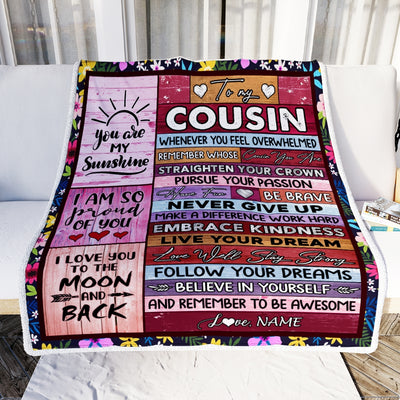 Personalized To My Cousin Blanket Believe In Yourself Awesome Pink Wood Cousin Birthday Graduation Christmas Customized Fleece Blanket Blanket | Teecentury.com