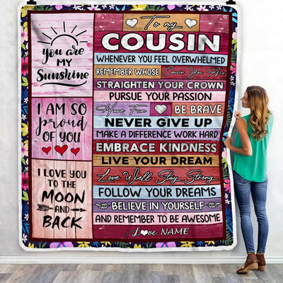 Personalized To My Cousin Blanket Believe In Yourself Awesome Pink Wood Cousin Birthday Graduation Christmas Customized Fleece Blanket Blanket | Teecentury.com
