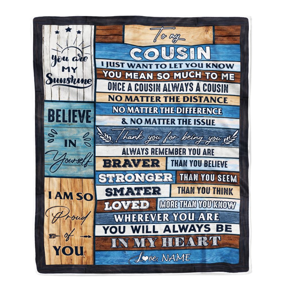 Personalized To My Cousin Blanket From Famaly Wood You Will Always Be In My Heart Cousin Birthday Christmas Graduation Customized Bed Fleece Throw Blanket | teecentury