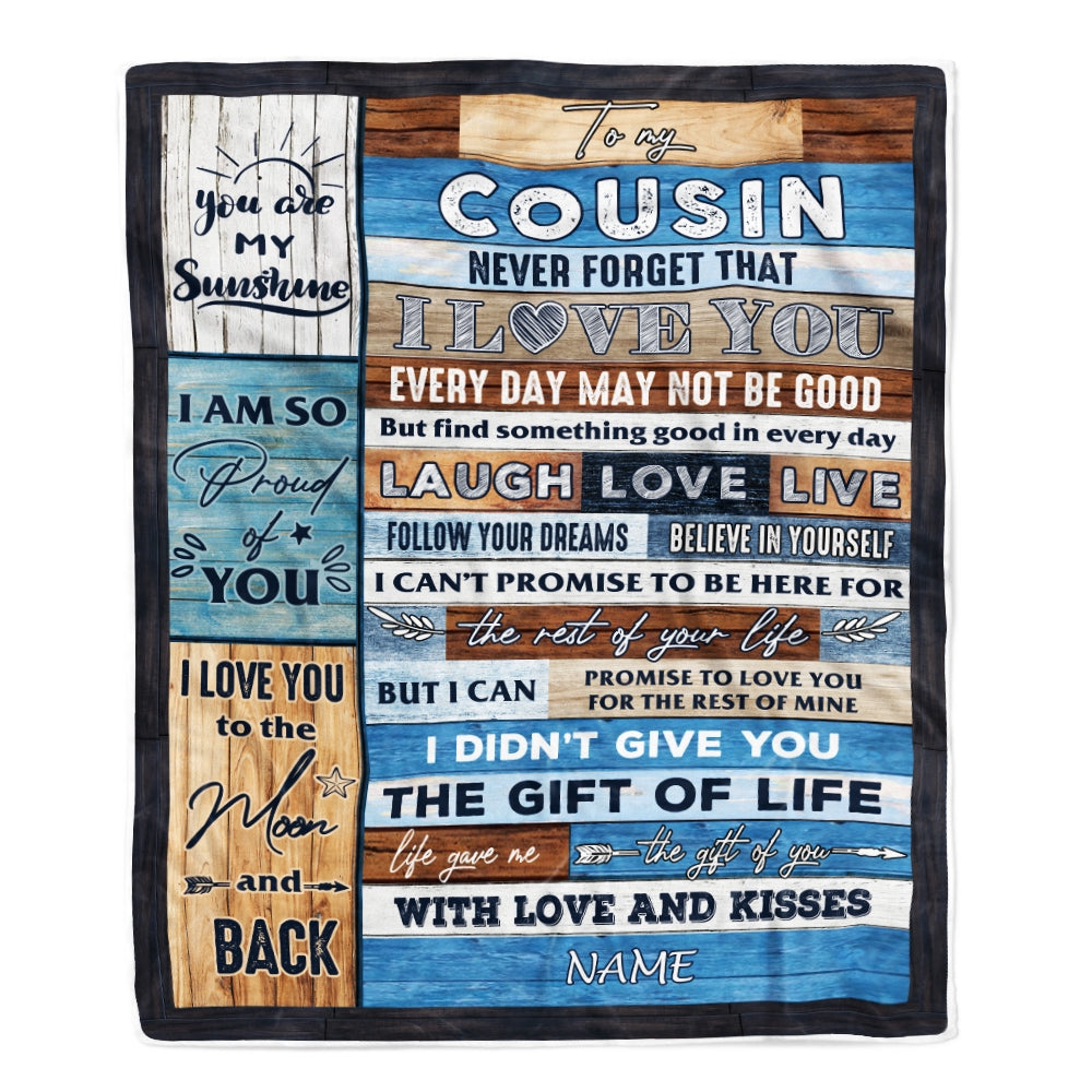 Personalized To My Cousin Blanket From Family I Love You Wood Cousin Birthday Christmas Thanksgiving Graduation Customized Fleece Blanket | teecentury