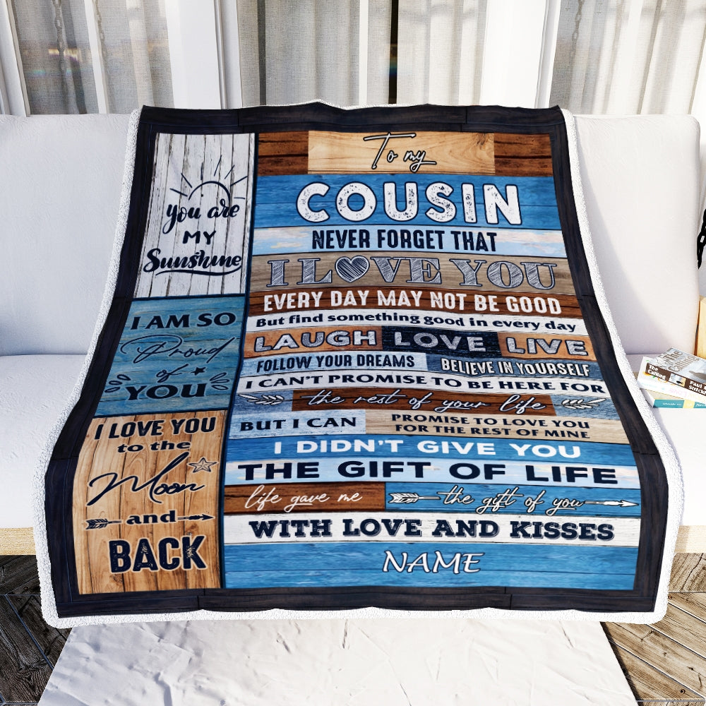 Personalized To My Cousin Blanket From Family I Love You Wood Cousin Birthday Christmas Thanksgiving Graduation Customized Fleece Blanket | teecentury