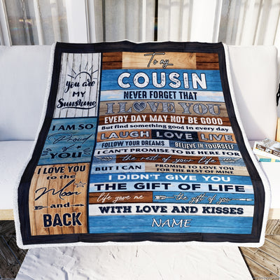 Personalized To My Cousin Blanket From Family I Love You Wood Cousin Birthday Christmas Thanksgiving Graduation Customized Fleece Blanket | teecentury