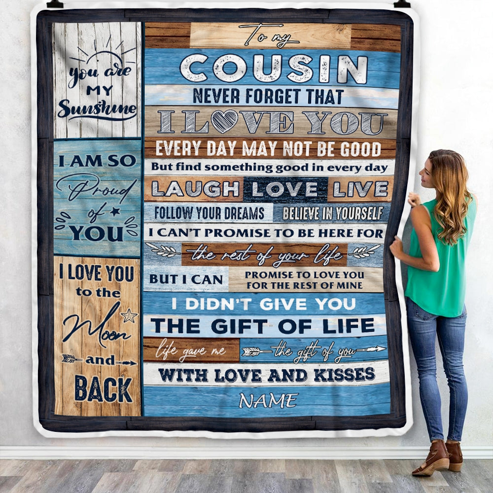 Personalized To My Cousin Blanket From Family I Love You Wood Cousin Birthday Christmas Thanksgiving Graduation Customized Fleece Blanket | teecentury