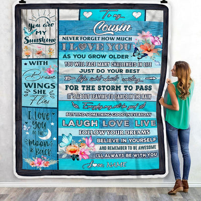 Personalized To My Cousin Blanket From Family  Never Forget How Much I Love You Butterfly Cousin Birthday Graduation Christmas Customized Fleece Blanket | teecentury