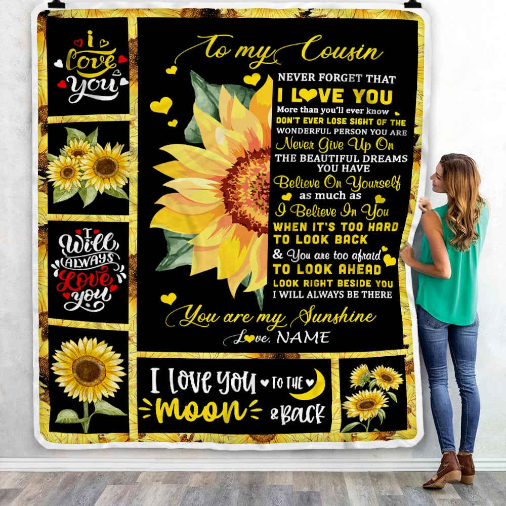 Personalized To My Cousin Blanket From Family Never Forget I Love You Sunflower Cousin Birthday Graduation Christmas Customized Bed Quilt Fleece Throw Blanket | teecentury