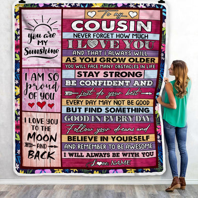 Personalized To My Cousin Blanket From Family Proud Of You I Love You Wood Cousin Birthday Thanksgiving Christmas Customized Fleece Throw Blanket Blanket | Teecentury.com