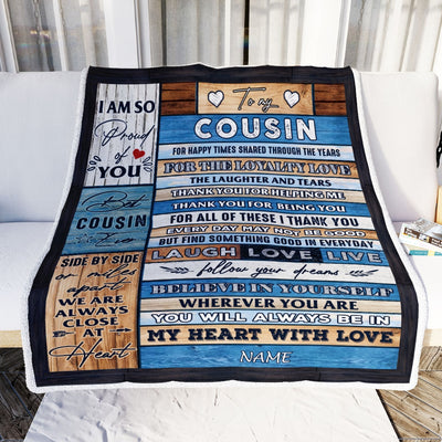 Personalized To My Cousin Blanket From Family Wood Believe In Your Self Thank You Cousin Birthday Thanksgiving Christmas Customized Bed Fleece Throw Blanket | teecentury