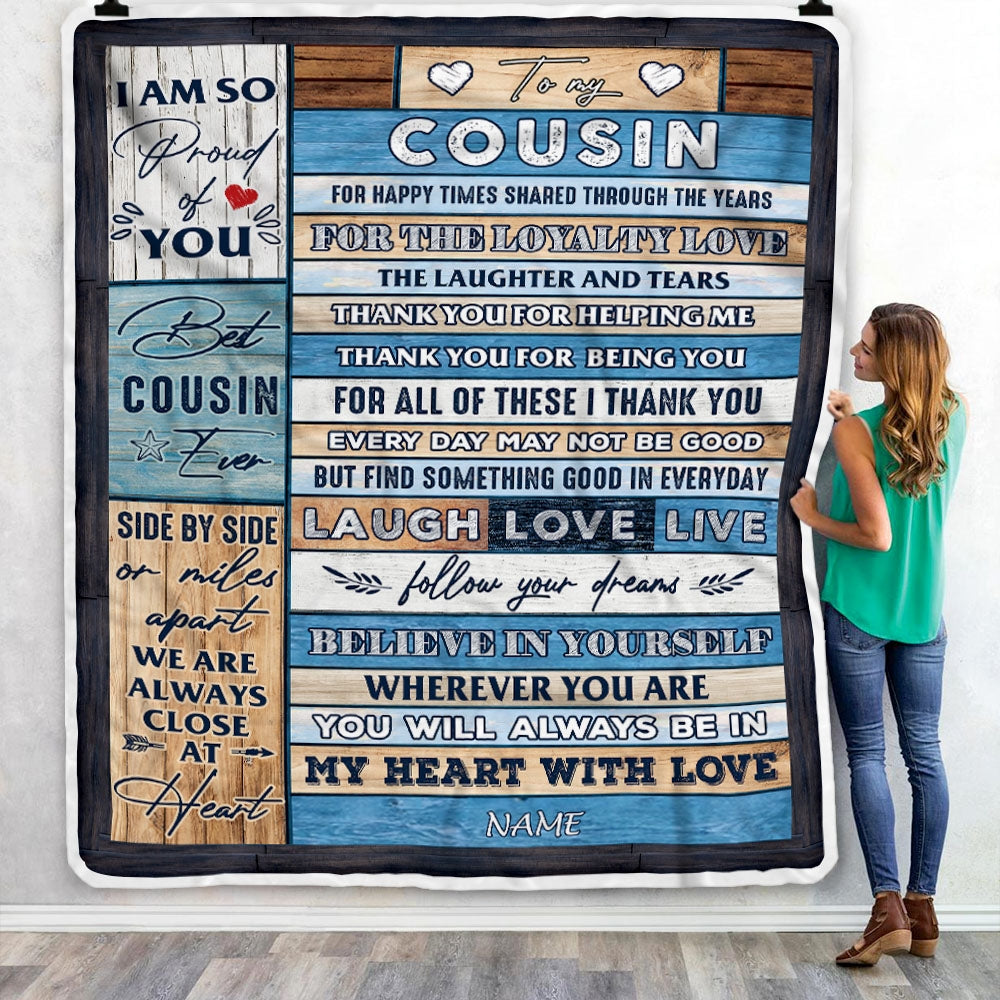Personalized To My Cousin Blanket From Family Wood Believe In Your Self Thank You Cousin Birthday Thanksgiving Christmas Customized Bed Fleece Throw Blanket | teecentury