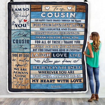 Personalized To My Cousin Blanket From Family Wood Believe In Your Self Thank You Cousin Birthday Thanksgiving Christmas Customized Bed Fleece Throw Blanket | teecentury